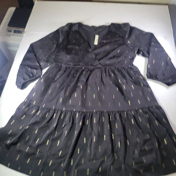 Madewell Women True Black Metallic Jacquard Faux Wrap Tiered Mini Dress Size M - Picture 1 of 7